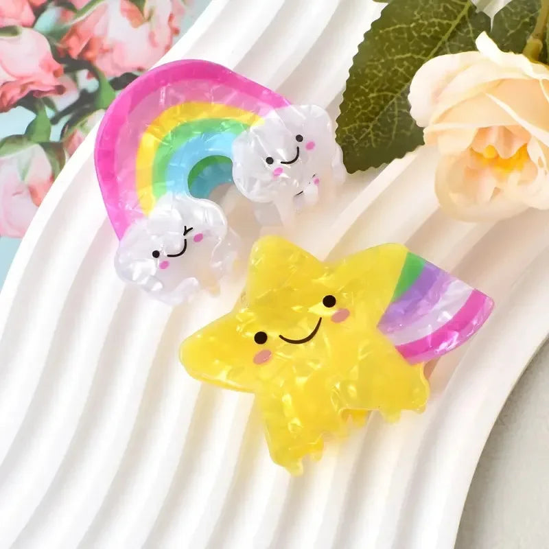 New Cartoon Rainbow Stars Hair Claw Clips Sweet Cute Crab Hair Clip Hairpin for Women Girls Valentine's Day Hair Accessories