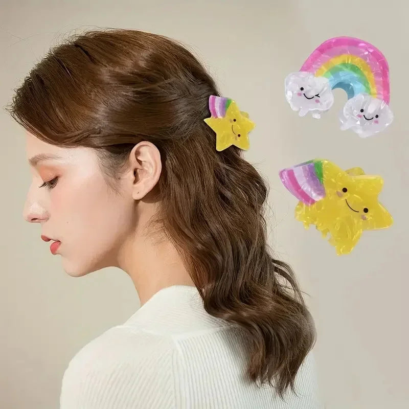 New Cartoon Rainbow Stars Hair Claw Clips Sweet Cute Crab Hair Clip Hairpin for Women Girls Valentine's Day Hair Accessories