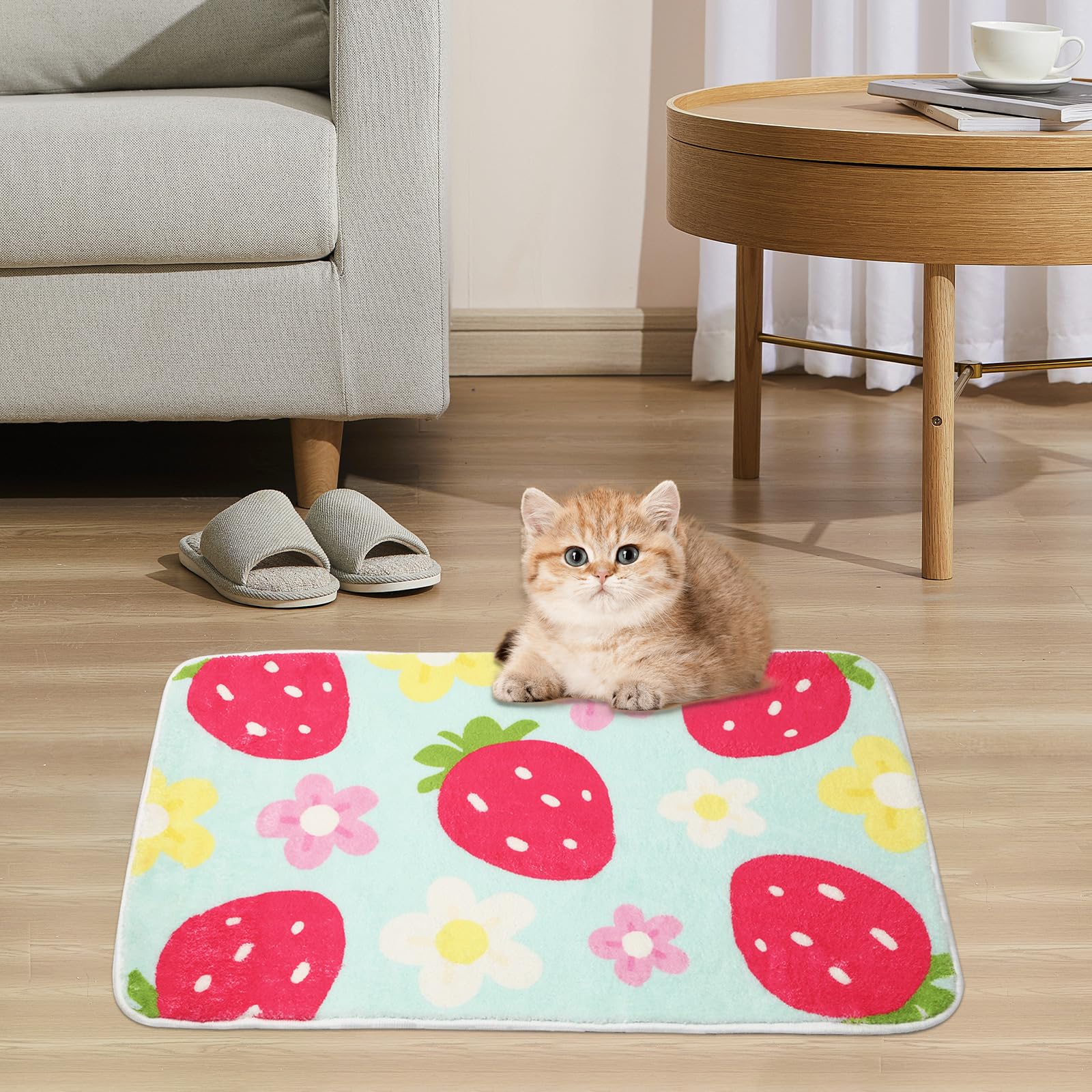 Cute Strawberry Flower Bath Mat, Green Bathroom Rugs Bathroom Accessories, Funny Colorful Non Slip Floor Bath Rug Machine Washable Absorbent Door Mats Tub Shower Bath Rug For Girls Clearance